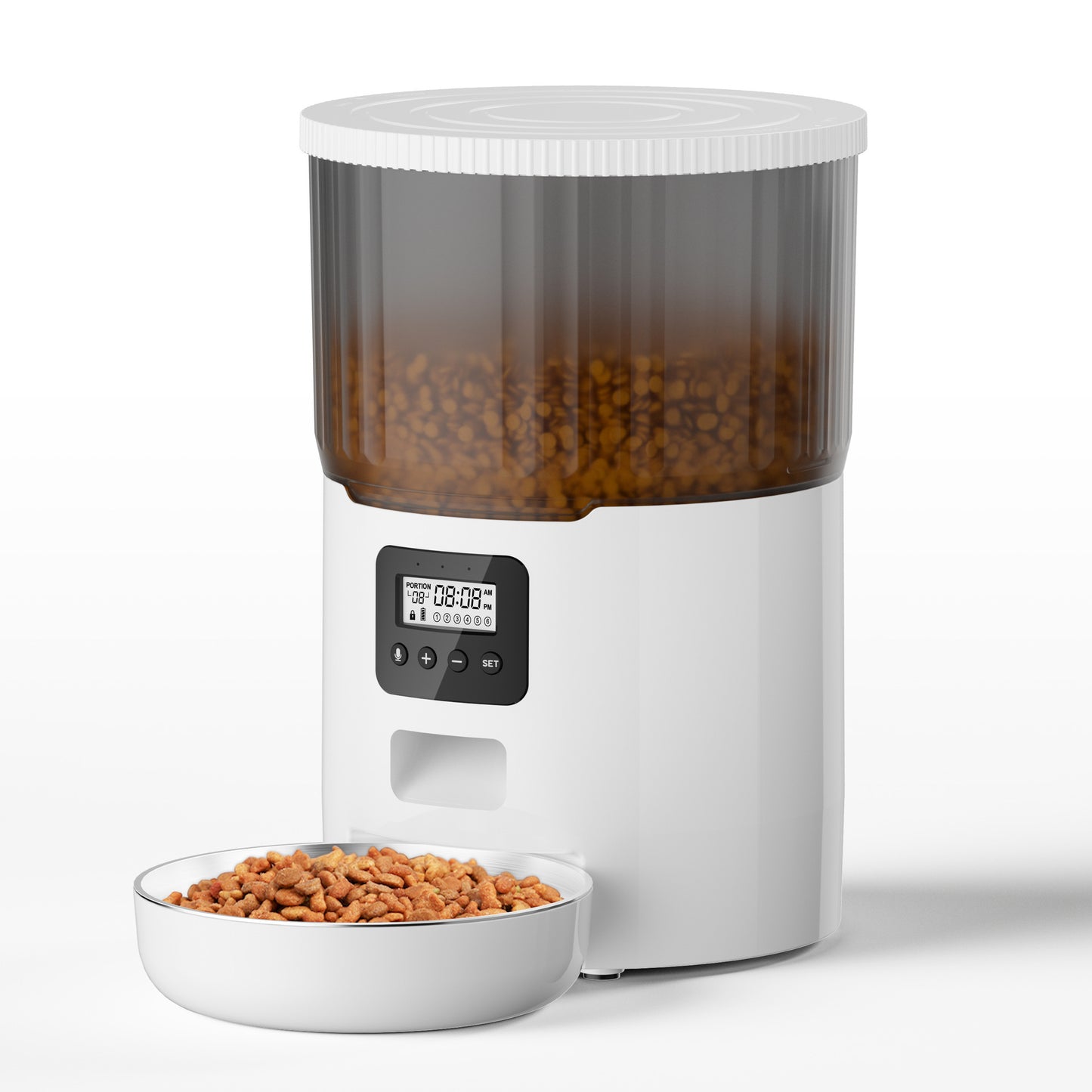 Large-capacity automatic pet feeder with LCD display and open food tray