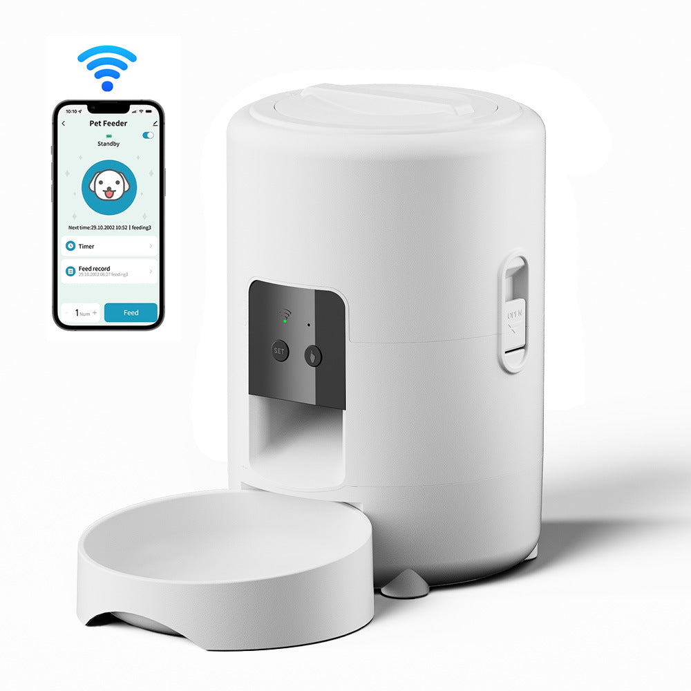 Pet Smart Feeder 2L weiß, WLAN-Verbindungssymbol, Futterautomat mit Schale