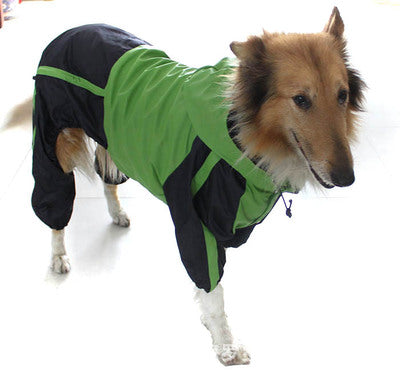 Large dog raincoat, verde y negro con tiras reflectantes y capucha