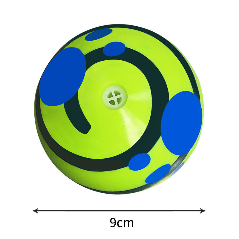 9cm green dog toy ball with blue spots and ring graphics