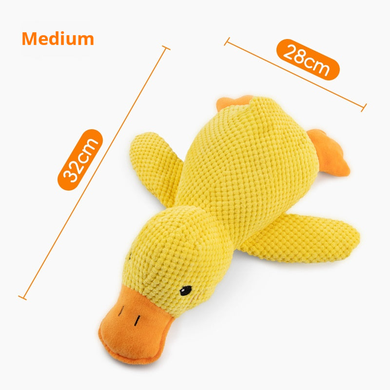 Medium size duck squeaky chew toy, 28cm yellow plush with orange beak