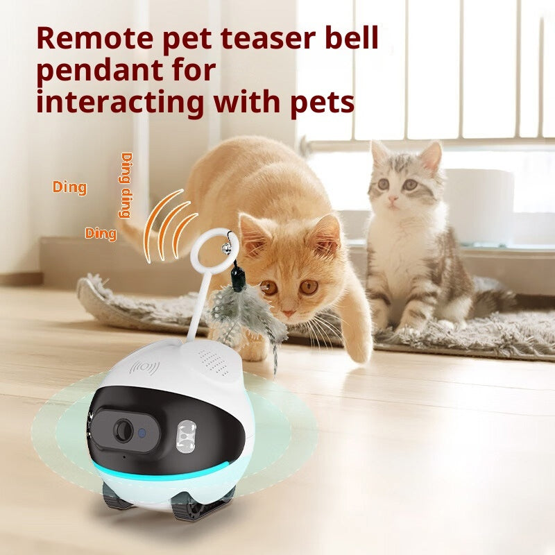 Wireless pet WiFi camera, white and black dome with blue LED ring and speaker ports