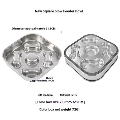 Quadratische Edelstahl-Slow-Feeder-Schüssel, ca. 21,5 cm, Einsatzprofil