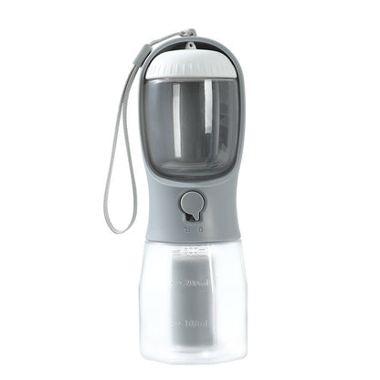 3-in-1 portable dog water & food cup in Twilight Gray, with lanyard and dispenser spout