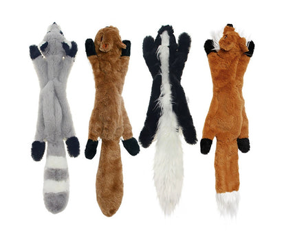 Plush molar toy 4pcs set: light gray, tan, black-white stripe, orange animal bodies