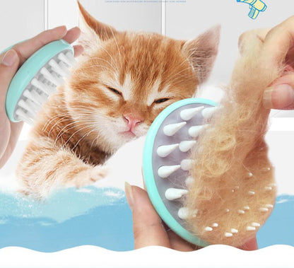 Pet grooming massage bath brush, turquoise handle, white bristle pads and nubs