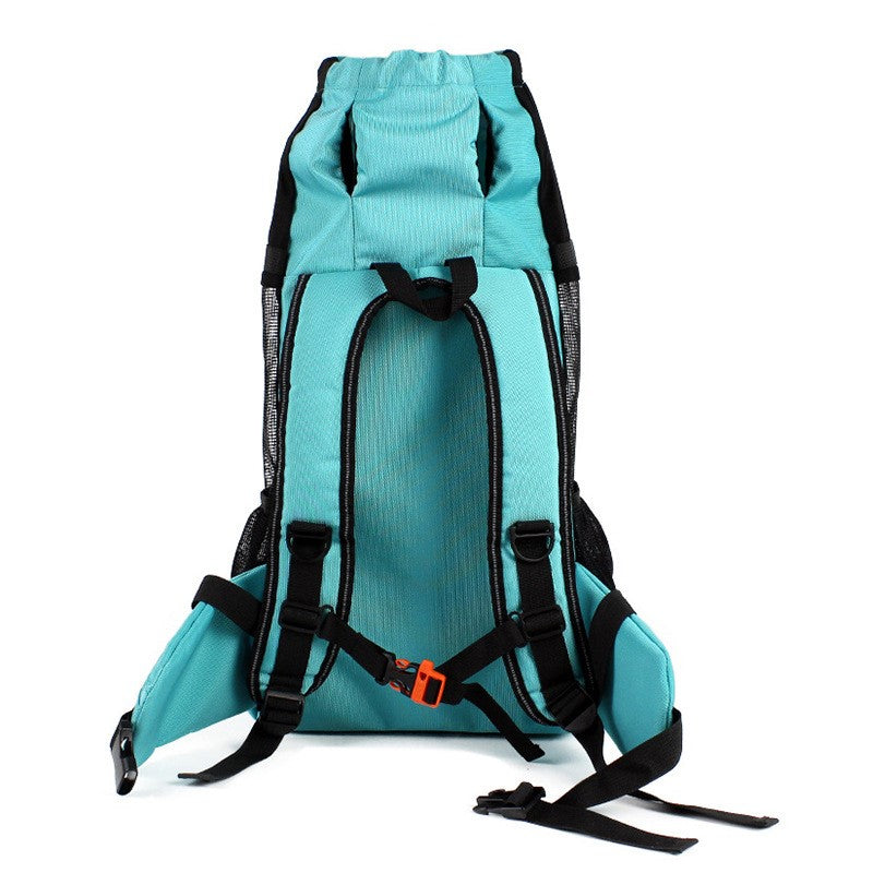 Pet Backpack Breathable Carrier Bag, teal back view with adjustable support straps