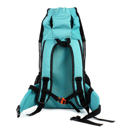 Pet Backpack Breathable Carrier Bag, teal back view with adjustable support straps