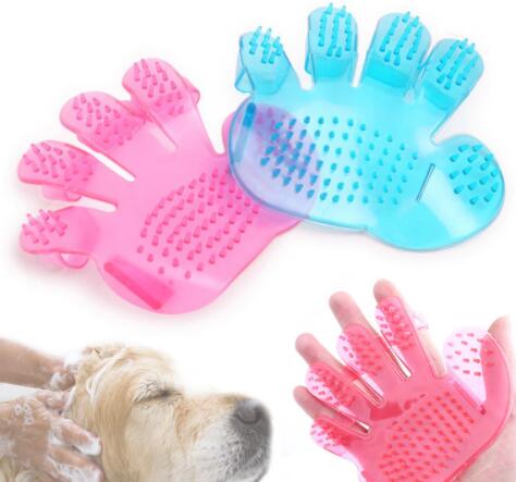 Pet finger grooming brush: pink & blue finger massage pads for cat/dog