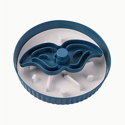 Blue rotating slow-eating board with central spinner and maze channels