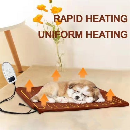 Pet electric blanket with brown heating surface and controller for dogs and cats