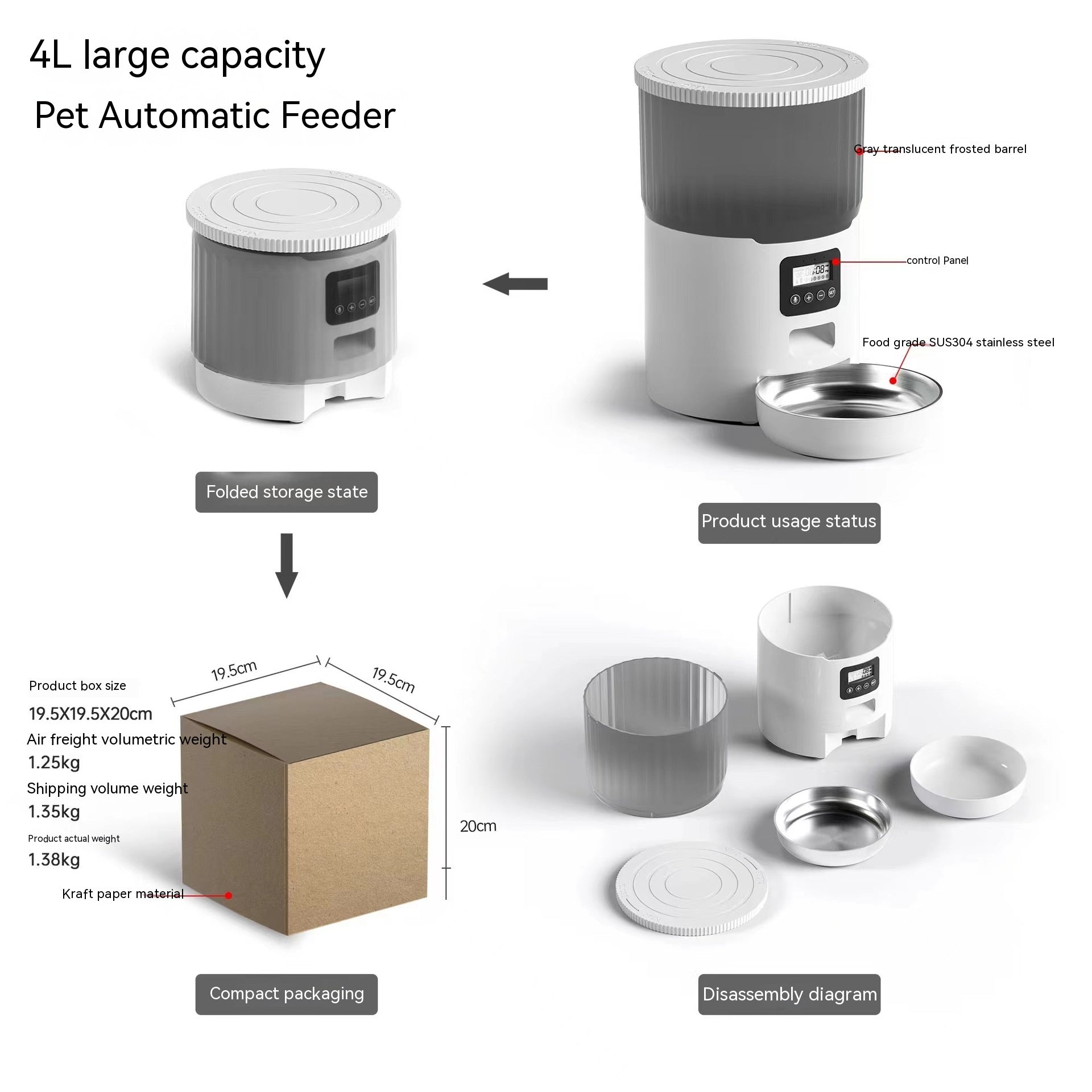 Large-capacity automatic pet feeder with LCD control panel and stainless-steel food bowl