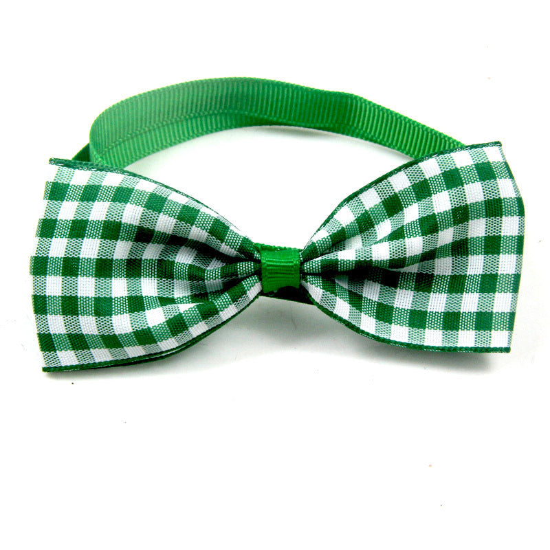 Plaid pet bow tie scarf, green check with collar strap—1pc