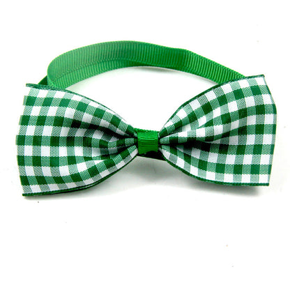 Plaid pet bow tie scarf, green check with collar strap—1pc