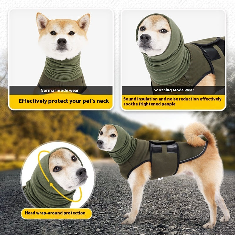 Anti-Angst-Jacke für Hunde, Armeegrün, Halswickel-Design zum Schutz