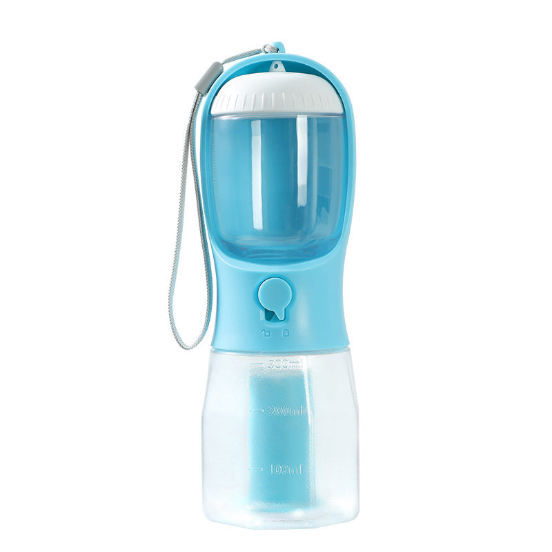 3-in-1 portable dog water & food cup in Turquoise, with lanyard and dispenser spout