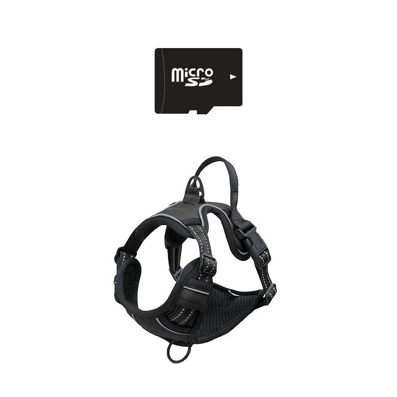 Pet recorder harness with microSD card for camera recording