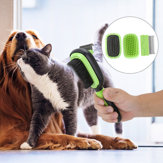 5-in-1 Grooming- & Reinigungs-Kamm-Set, grün-schwarz, mit Bürstenaufsatz