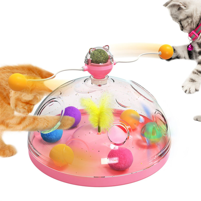 Meows Windmill Katze-Spielzeug, rosa Turntable mit bunten Bällen und schaukelndem Ball