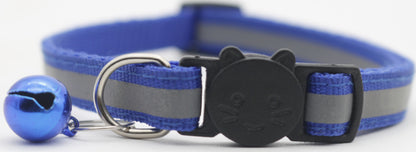 Blue reflective pet safety collar with detachable buckle and blue bell