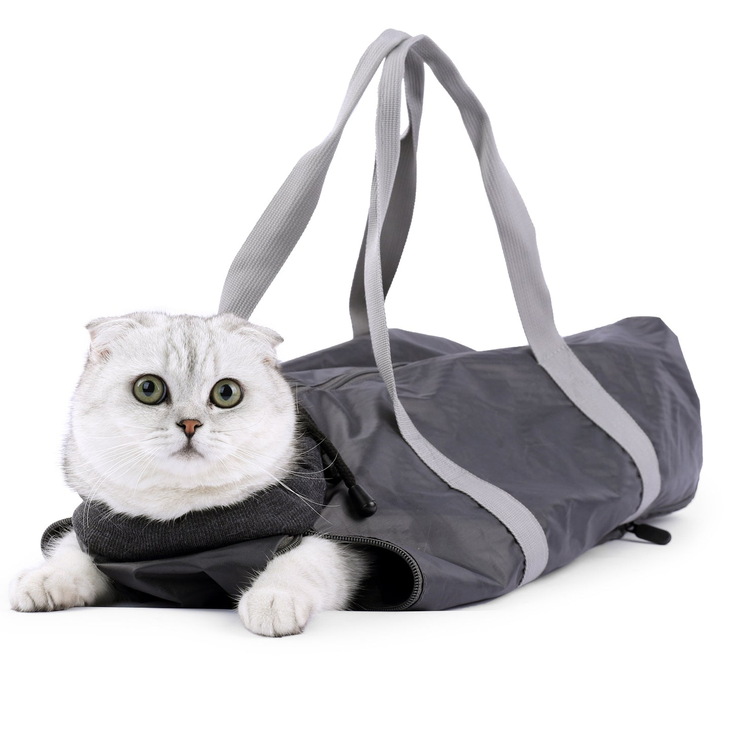Dark-Grey Katzen-Transportbeutel mit Tragegriffen, Katzenkopf im gepolsterten Nackenring