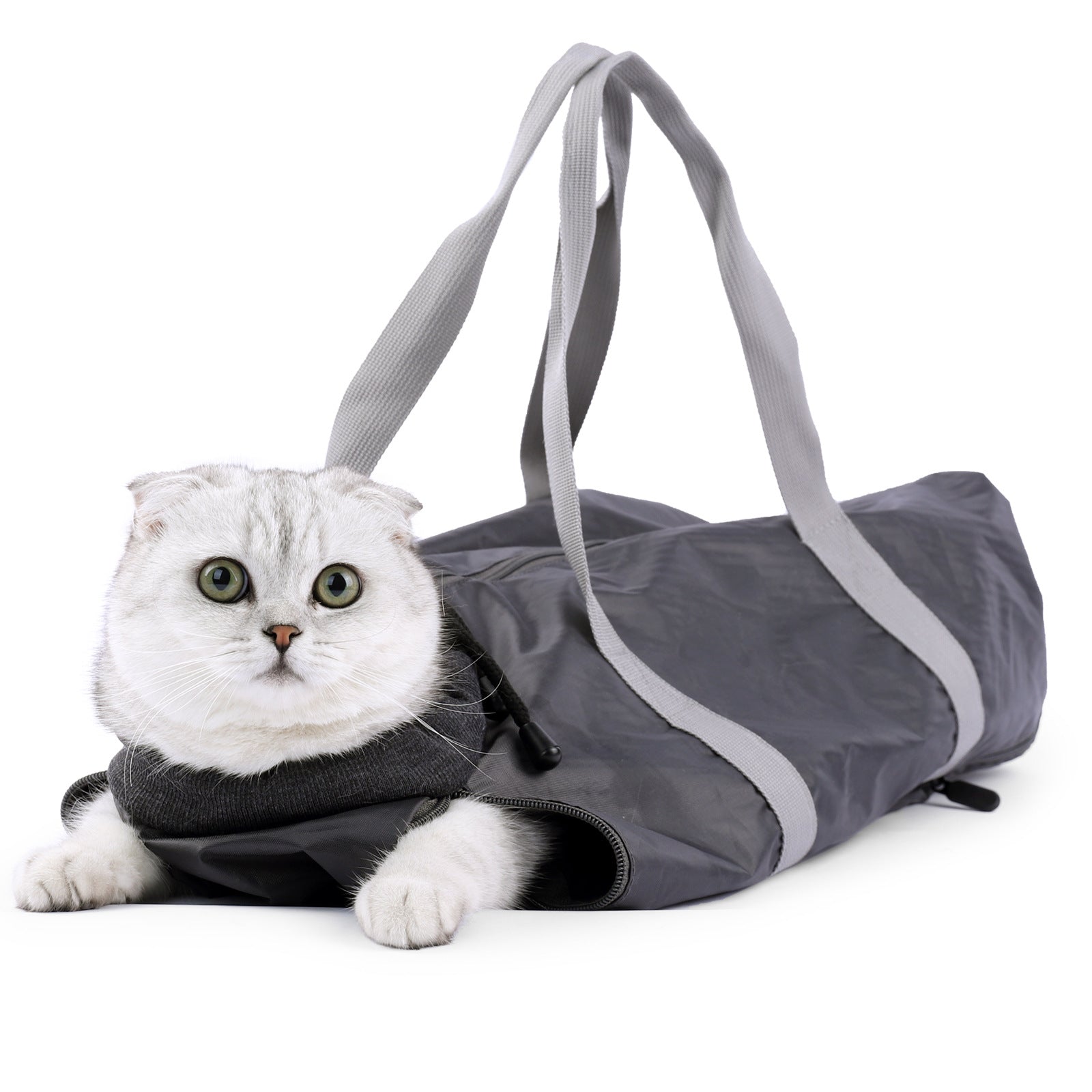 Dark-Grey Katzen-Transportbeutel mit Tragegriffen, Katzenkopf im gepolsterten Nackenring