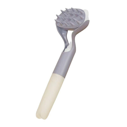 3-in-1 pet grooming brush with gray silicone bristle head and long handle