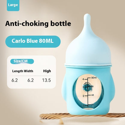 Carlo Blue 80ml anti-choking silicone feeding bottle with measurement markings