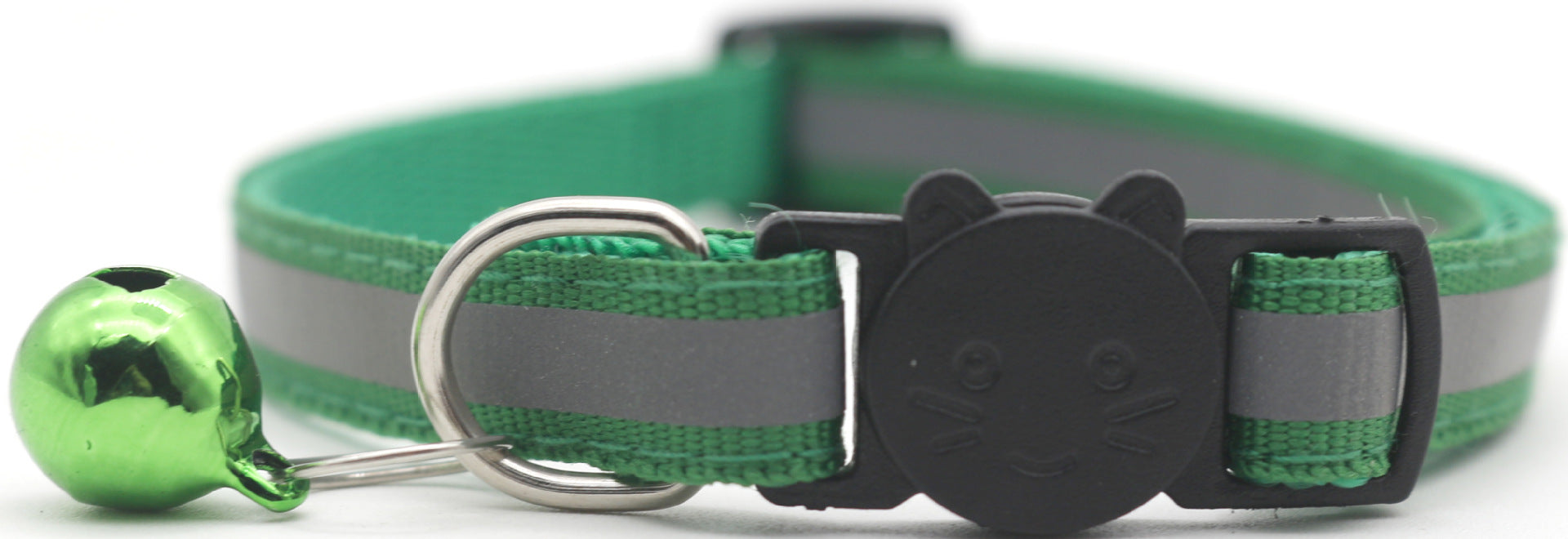 Green reflective pet collar with detachable safety buckle and bell