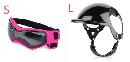 Pink motorcycle safety helmet for pets with adjustable chin strap and visor