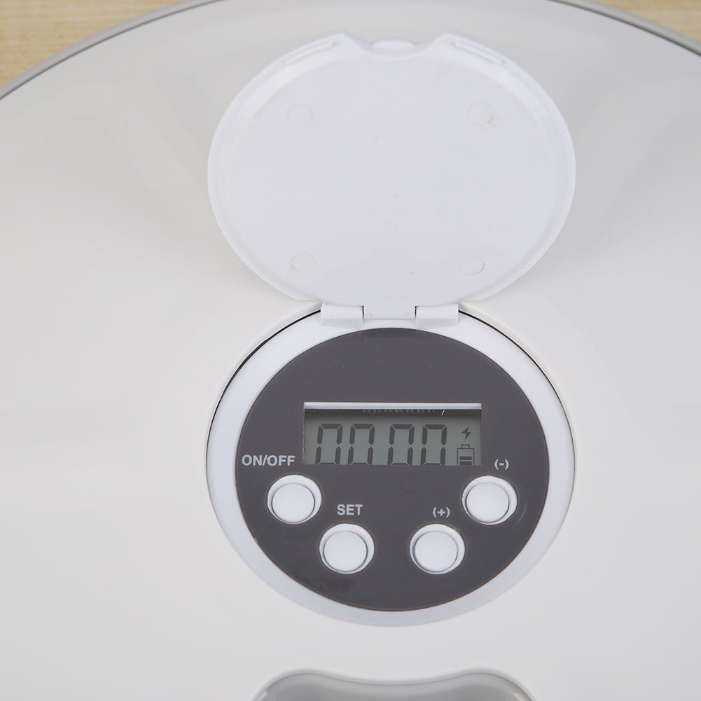 White electric feeder display panel with ON/OFF and SET buttons
