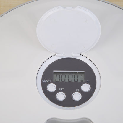 White electric feeder display panel with ON/OFF and SET buttons
