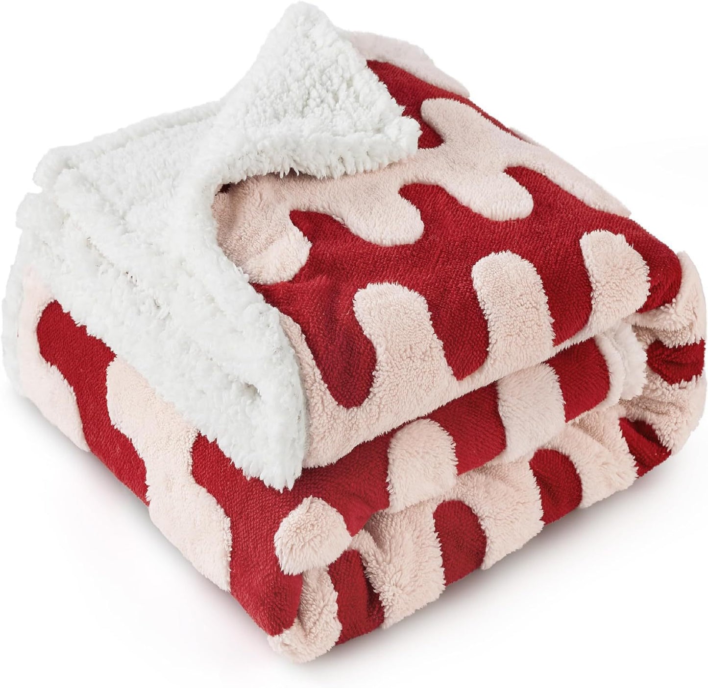 Pet waterproof blanket, red and white cloud pattern, plush sherpa fleece