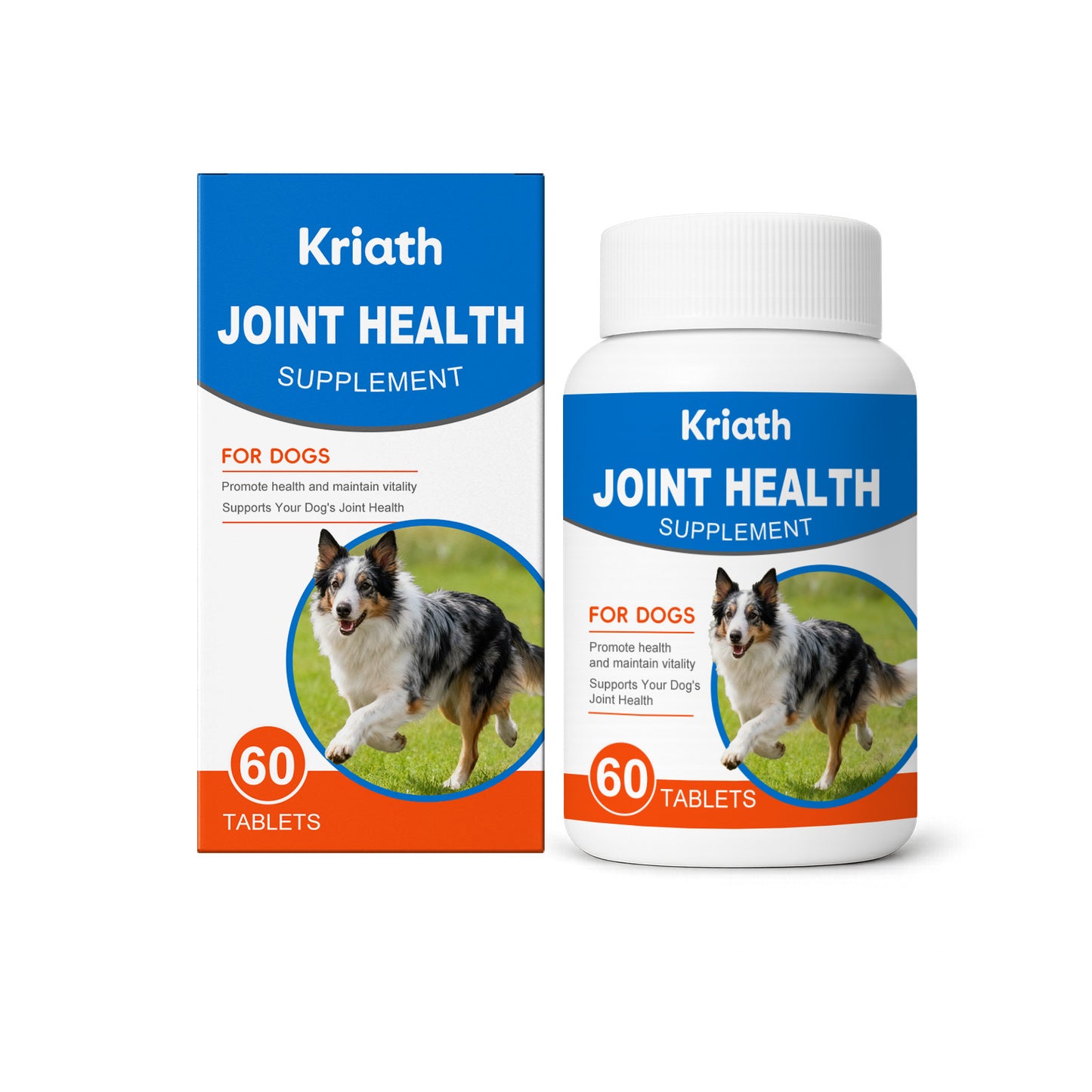 Joint Health supplement for dogs, 60 tablets—bottle and box front view