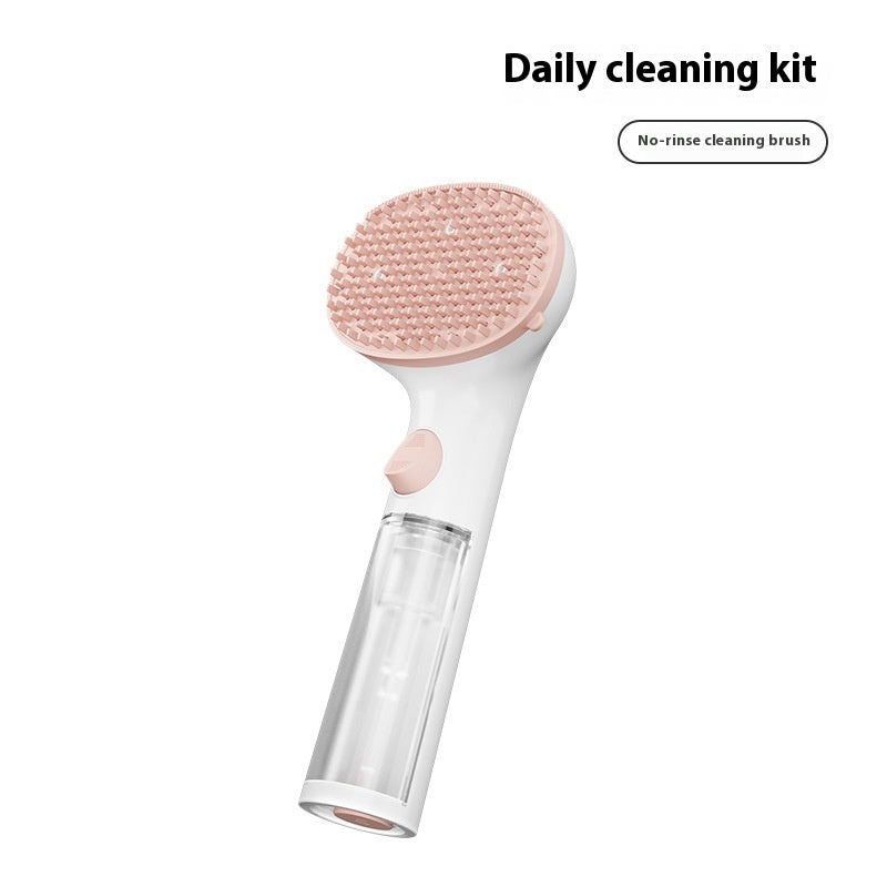 Daily cleaning kit: round bristle brush head and clear spray tank, white/pink
