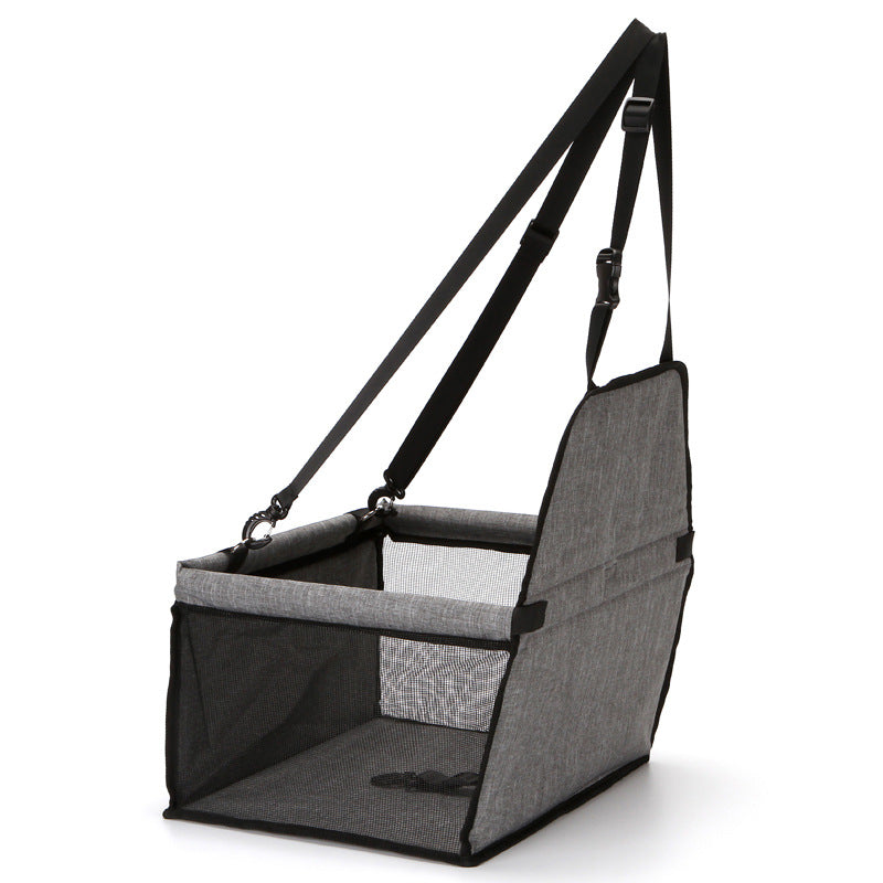 Light grey foldable pet safety seat car bag with open side mesh window