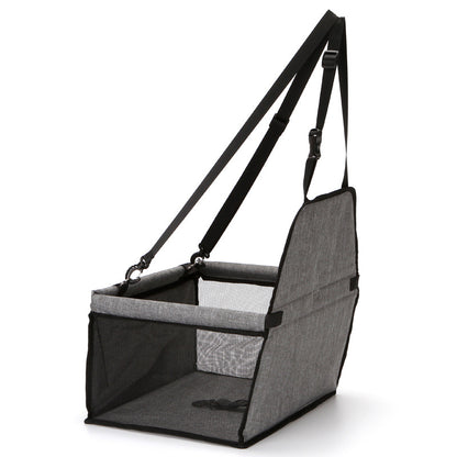 Light grey foldable pet safety seat car bag with open side mesh window