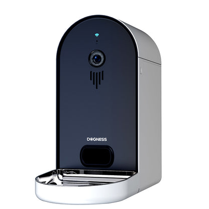 Smart Pet Feeder Sapphire Blue mit Kamera, geöffneter Futterwanne