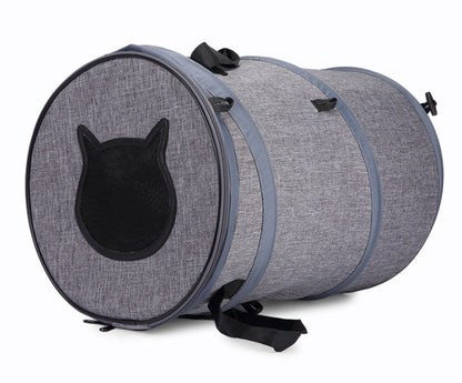 Grey foldable pet backpack-style carrier with large front mesh opening