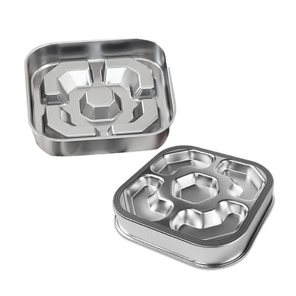 Quadratische Edelstahl-Slow-Feeder-Schüssel, Front- und Rückseite mit Fächern