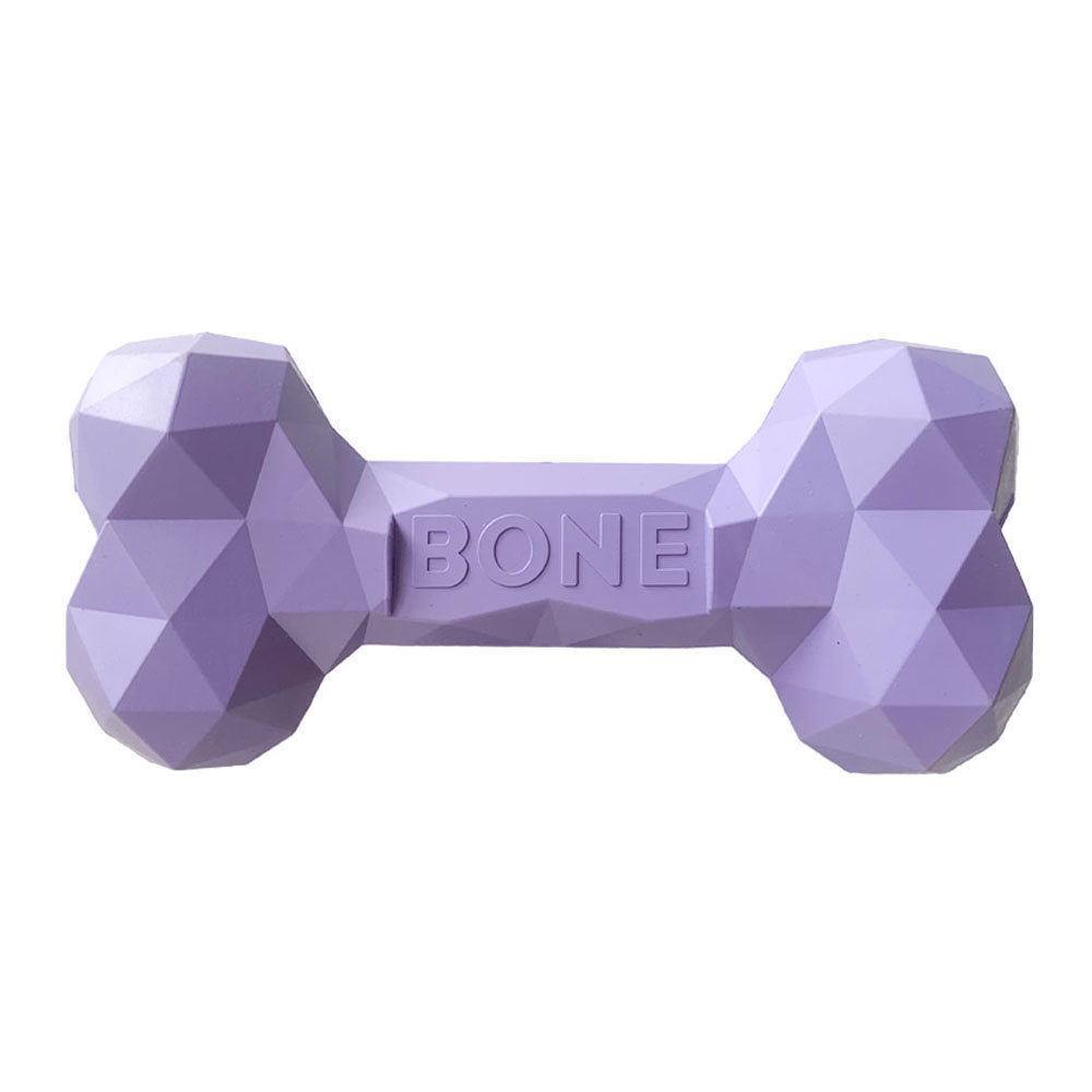 Lavender geometric rubber bone chew toy with embossed BONE logo