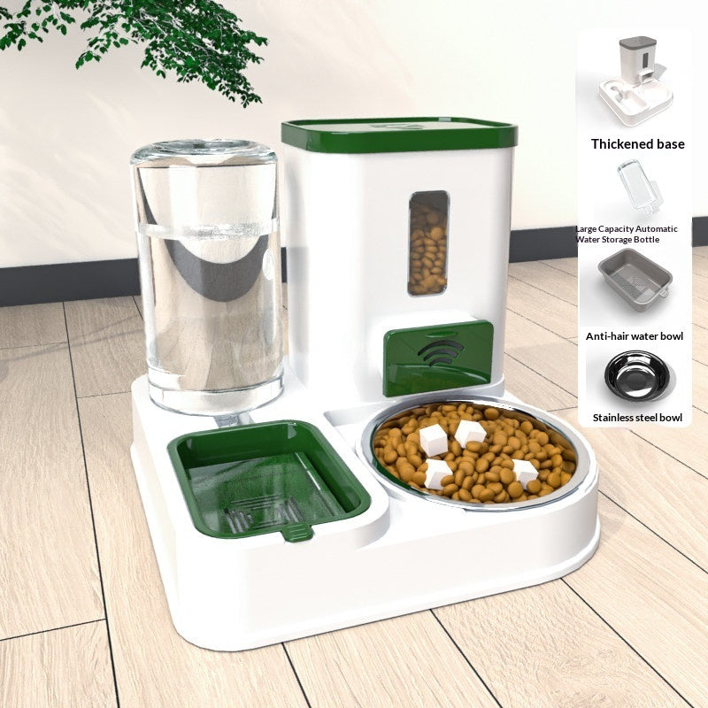 Pet Feeding And Drinking Station Bowl with green anti-hair water bowl and stainless steel insert