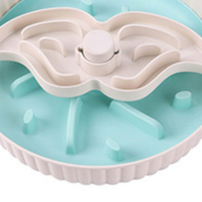 Pale blue rotating feeder basin with white slow-feeding channels