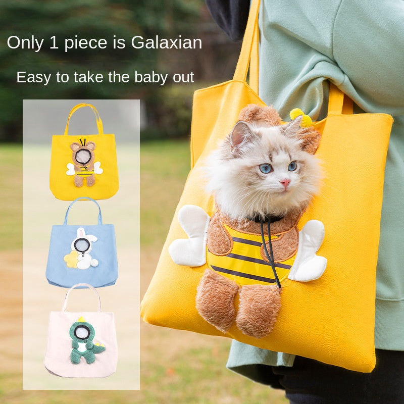 Petcare yellow cat dog carrier tote with cat inside and top handles