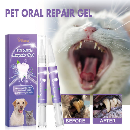Pet Oral Repair Gel box with two clear applicator tubes, purple label