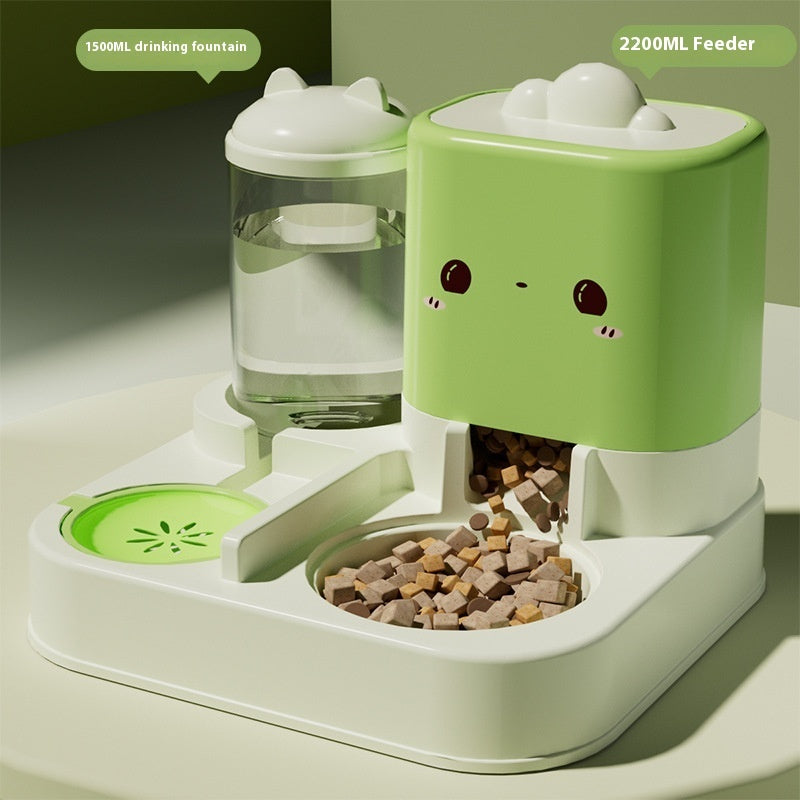 Automatic cat water fountain & feeder in fresh green with water tank and kibble tray