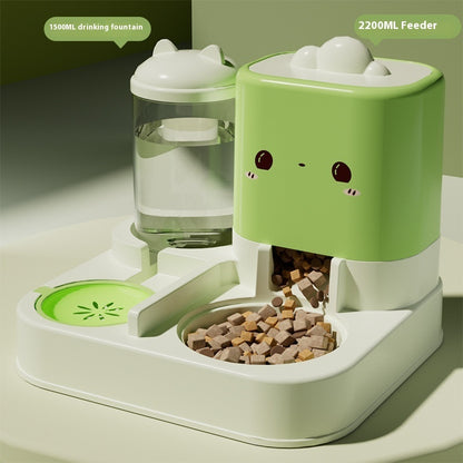 Automatic cat water fountain & feeder in fresh green with water tank and kibble tray