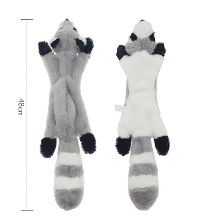 Plush molar toy, Raccoon style: gray plush with black paws and striped belly