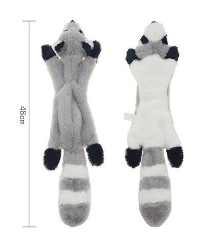 Plush molar toy, Raccoon style: gray plush with black paws and striped belly