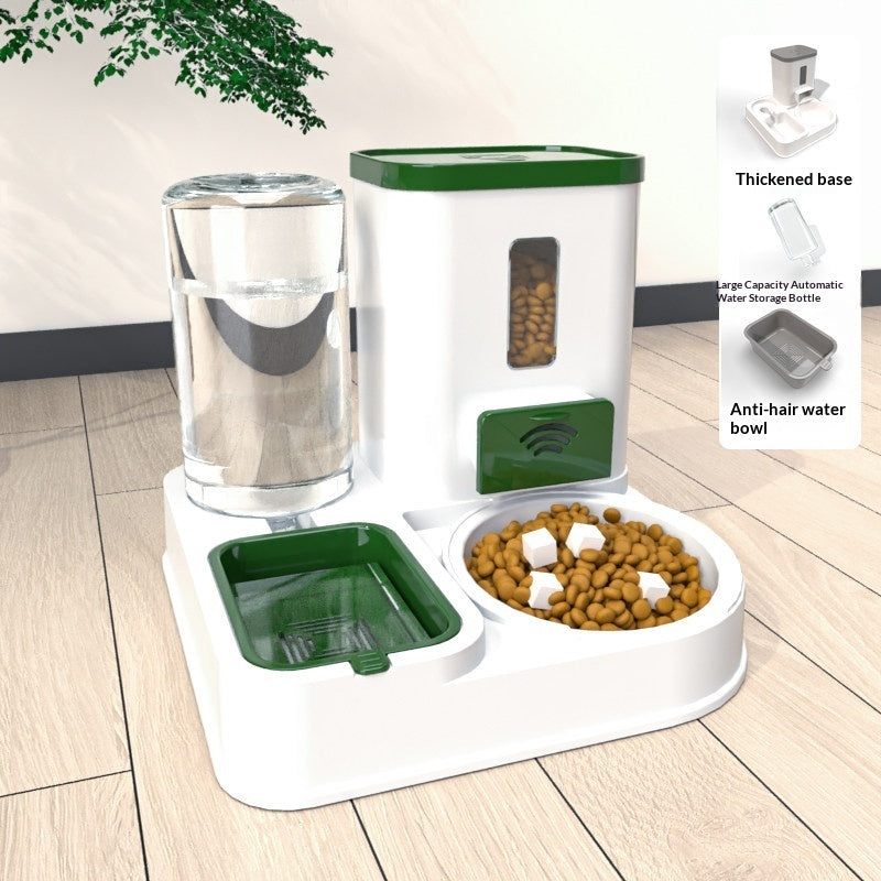 Pet Feeding And Drinking Station Bowl with green anti-hair water bowl and food tray